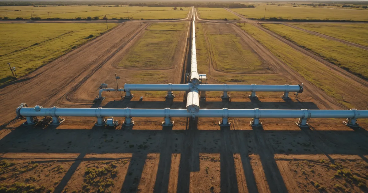 High-pressure gas pipeline with inspection equipment in a field setting